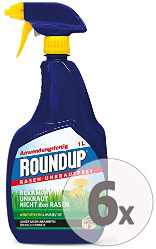 Roundup Rasen-Unkrautfrei AF Anwendungsfertig Unkrautvernichter Sparpaket, 6 x 1 Liter + Zeckenzange mit Lupe