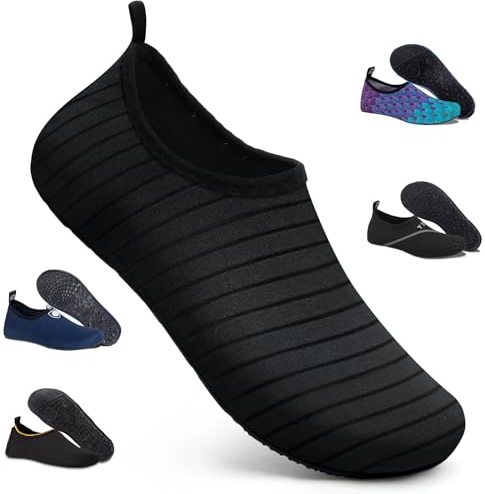 Badeschuhe Strandschuhe Wasserschuhe Aquaschuhe Schwimmschuhe Surfschuhe Wassersport Beach Pool Surfen Yoga für Damen Herren, Tw.black, 45/46 EU (Asian: 46/47)
