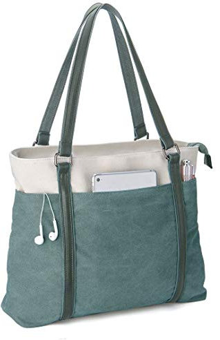 Wxnow Sac fourre-tout en toile pour ordinateur portable pour femme, vert, Taille unique