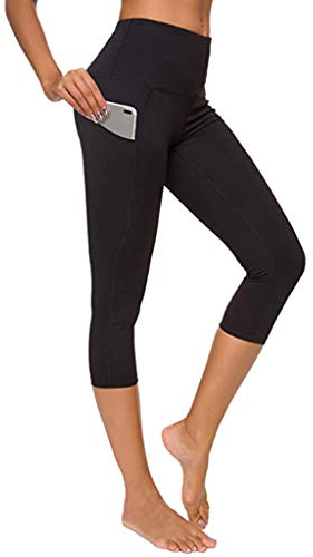 YEBIRAL Damen Sport Leggins mit Taschen, Hohe Taille Tights 3/4 Yogahose Blickdichte Kurz Frauen Laufhose Yoga Fitness Hosen Jogginghose Yogahose Streetwear