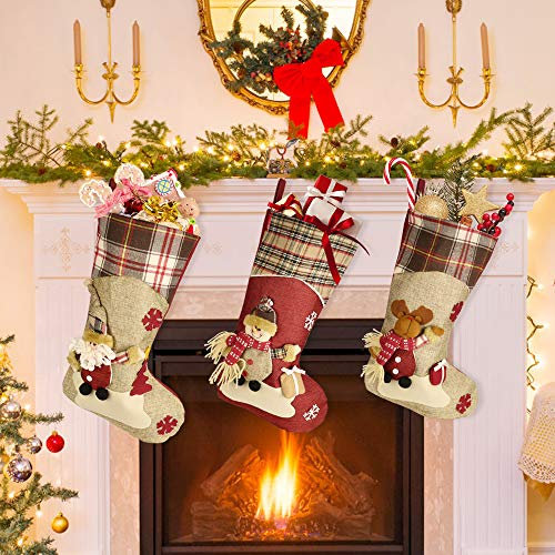 KBNIAN 3 Stück Weihnachtsstrumpf Weihnachten Hängende Strümpfe Weihnachtssocken Großen Nikolausstiefel Zum Befüllen und Aufhängen für Kamin, Schaufenster, Weihnachtsbaum (46 * 26,5 * 22,5 cm)