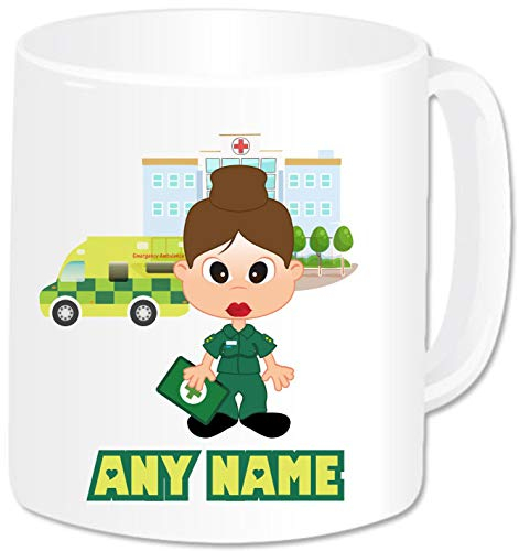 Paramedic Gifts for Women - Personalised Paramedic Mug - Ambulance Emergency Services Student Staff Nurse Medical NHS Key Worker Hospital Present Idea (Brown Hair)