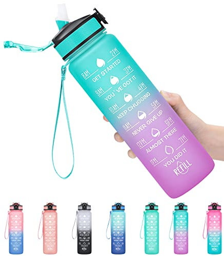 1000ml Motivational Water Bottle with Time Maker and Straw, BPA Free, Tritan Plastic, Ensures You Stay Hydrated All Day for Gym, Outdoor Sports