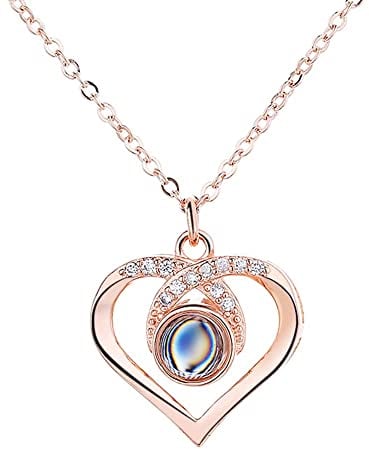 Jeweidea Photo Necklace Personalized Photo Projection Pendant Necklace with Picture Inside Silver Necklace for Her/Women/Girlfriend/Mum Jewelry Birthday Valentine's Day Christmas (B)