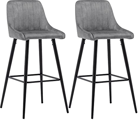 Duhome Barhocker Set Samt Vintage, Barstuhl 78cm Tresenhocker Bistrohocker Gut Gepolstert mit Lehne für Küche Bistro Counter, Hellgrau