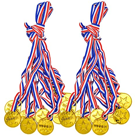 Bailinks 20 Stück Goldmedaillen, Kunststoff-Medaillen für Kinderparty, Partygeschenke, mit Nackenbändern, für Kindersport, Aufführungen, Wettbewerbe und Partygeschenke