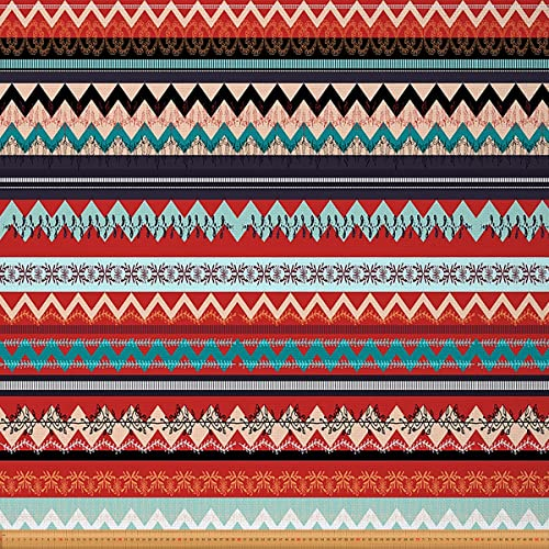 Loussiesd Möbelstoff mit Boho Streifen Meterware ethnischer Stammes Kunstdruck Möbelstoff für Stühle indisches traditionelles Wellenmuster dekorativer wasserdichter Outdoor Stoff 92x150cm rot blau
