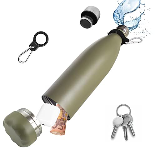 Bouteille D'eau Sûre avec Compartiment Secret Caché - Boîte de Rangement en Acier Inoxydable pour Billets, Clés, Clés de Voiture - Le fond se Dévisse pour Ranger vos Objets de Valeur