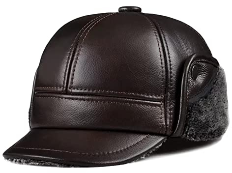 DongBao Leder Baseball Mütze Herren Winter Hut Ohrenschützer Trapper Mütze Warm Kunst Fellmütze Bomber Hut mit Ohrenklappen