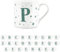Letter P Star Mug - Bone China White Coffee/Tea Present Gift - Alphabet Letter Mug with Stars in Teal Green Blue