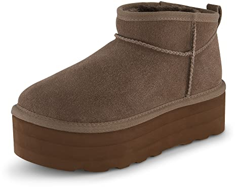 CUSHIONAIRE Damen Hippy Plateaustiefelette aus echtem Wildleder + Memory Foam, Taupe, 40 EU