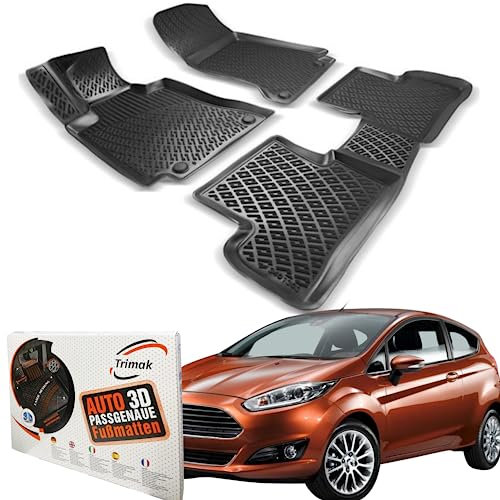 Trimak Passgenau 3D Fussmatten Auto Kompatibel mit Ford Fiesta 2008-2017 Auto Zubehör 1. Und 2. Reihe Gummimatten Autos TPE Allwetter Geruchlos rutschfest Vorne und Hinten Schwartz