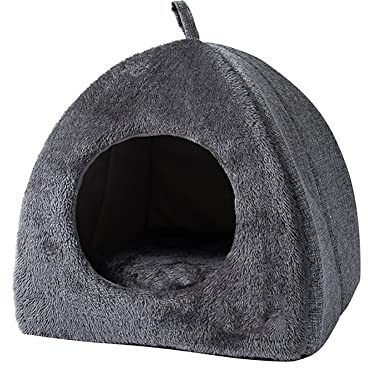BYNYXI Katzenhöhle, Warm Kuschelhöhle für Katzen Höhle Waschbare Katzenhaus mit abnehmbare Kissen Flauschiges Plüsch Kätzchenbett Dreieckiges Katzenschlafplatz für Katzen und Kätzchen,32cmx32cmx35cm