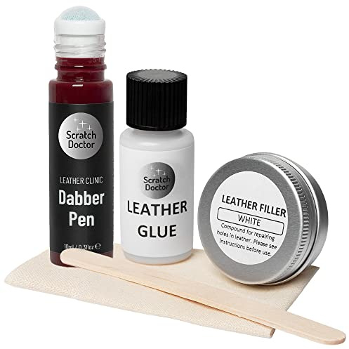Scratch Doctor Compact Leather Repair Kit Patch, Fill, Glue & Recolour Scratches, Tears, Holes in Leather Furniture, Sofas, Car Seats (Oxblood)