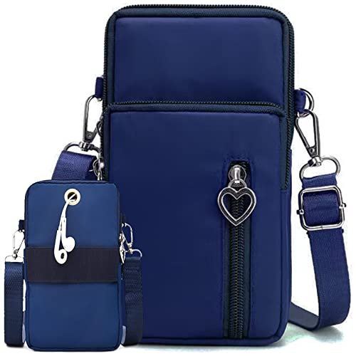 Casecret Handytasche zum Umhängen mit Geldbörse Damen Handy Tasche Pouch Kleine Umhängetasche Brieftasche Portemonnaie Armtasche Sportarmband für iPhone 14 13 11 Samsung S22 Xiaomi Bis zu 7.5 Blau