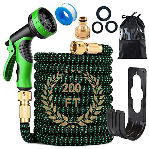 200FT Expandable Garden Hose Pipe Set & 10 Pattern Spray Nozzle Flexible Expanding Magic Hose with 3/4 1/2 Fittings for Outdoor,Garden,Home (Green)