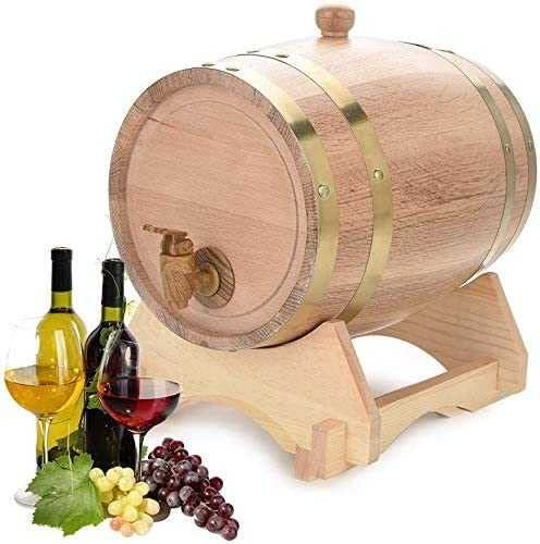 Weinfass aus Eichenholz, 5 l, auslaufsicher, mit Zapfhahn und Holzständer, ideal für Whiskey, Tequila, Wein, Essig, Bierfässer – langlebiger Holzspender für Bourbon, für Weinliebhaber