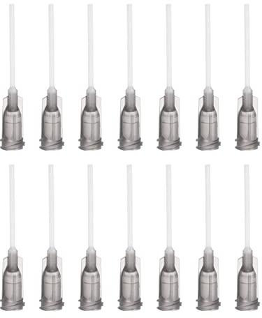 sourcing map 50Stk 16G Plastik Dosiernadeln 1 PTFE Kleber Nadel Rohr Stumpfe Luer Sperre Spitzen mit PP Flexibel Nadel für Flüssigkleber Pistole Grau