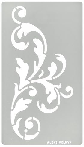 Aleks Melnyk Nr.349 Metallschablone, Wirbel, Ornamente, Blumenranke, Muster, Rand, kleine Schablone, 1 Stück, Vorlage für Holzverbrennung, Gravur, Basteln, Sammelalbum, Kunst, verziert