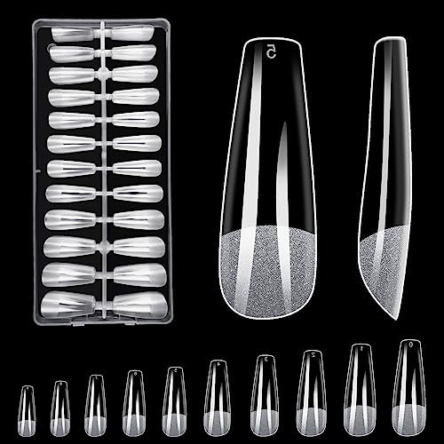 240 PCS Clear Acrylic Nail Tips - Medium Coffin Nails Tips Half Matte No File Full Cover Soft Gel Nail Tips, Artificial Fake Art Nails Tips Nail Extension DIY 10 Sizes