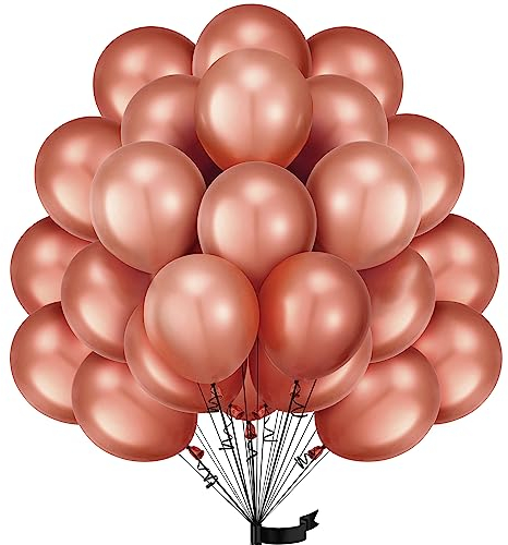 hpnparty Luftballons Rosegold Metallic, 50 Stück 12 Zoll Rose Gold Luftballons, helium ballons Latex ballons für Geburtstagsdeko, Babyparty, Hochzeitsdeko, Taufe Deko, Partydeko