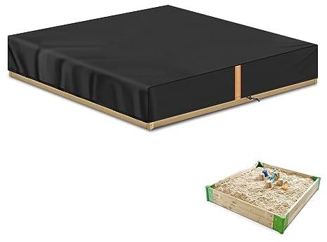 VANSHEIM Bache Bac a Sable 125x125x20cm Étanche Bac à Sable Bache pour Bac a Sable Housse de Bac à Sable avec Cordon de Serrage et Élastiques Couvercle Bac à Sable Anti-UV 420D Tissu Oxford