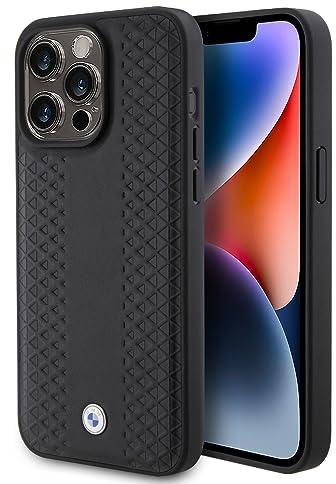 CG MOBILE BMW Lederhülle mit Zeichen-Rautenmuster für iPhone 15 Pro - Schwarz