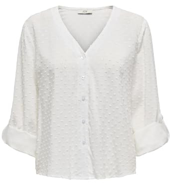 JDY Damen Bluse Haifischkragen Knopfleiste voluminöse Ärmel Regular Fit Hemd, Farben:Weiß, Größe:S