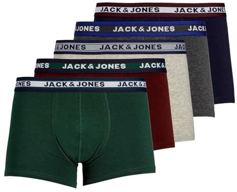 JACK & JONES Herren Unterhosen Shorts Boxershorts Trunks 5er Pack, Farbe:Mehrfarbig, Wäschegröße:XL, Artikel:-DGM/sea Moss/Port Royale/Navy Blazer/LGM