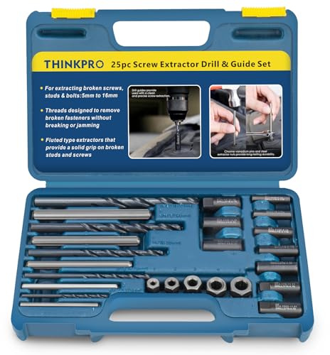 Thinkpro Bolt Extractor Kit, 25 PCS Screw Extractor Set,Easy Out Drill Bit with Drilling Guides,Broken Bolt Remover for Removing Stripped,Damaged,Rusted, Rounded-Off Bolts, Nuts & Screws