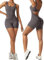 Vertvie Damen Jumpsuit Kurz Eng Scrunch Butt Bodysuit Sexy Rückenfrei Ärmellose Playsuit Stretch Sport Overall One Piece Ganzkörperanzug Romper Yoga Fitness Workout (Grau,M)