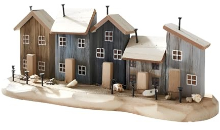 Dekoleidenschaft Dekoobjekt Strandpromenade aus Holz, Häuser mit Muscheln, Steinen und Sand, maritme Sommerdeko, Holzdeko