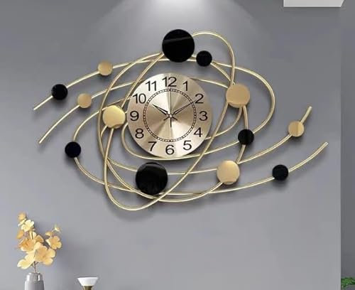 JRose Collections Gold Galaxy Art Wall Clock for Living Room and Bedroom, Kitchen Wall Clock, Silent Black Wall Clocks m - Large Living Room Wall Decor Size 73x44cm JR5158