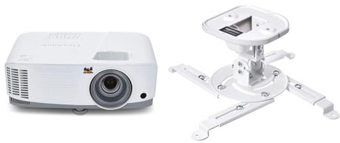 Viewsonic PA503X DLP Beamer (XGA, 3.600 ANSI Lumen, HDMI,2 Watt Lautsprecher,1.1x optischer Zoom) weiß-grau & Amazon Basics - Neigbare Projektor-Halterung für die Decke/Wand, Traglast: 15 kg, Weiß