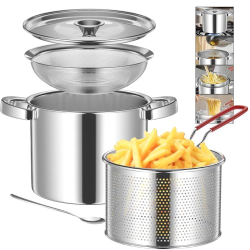 Moryimi Olla de filtro de aceite de acero inoxidable con colador para cocina, freidora de aceite 2 en 1, protector de grasa de tocino de 68 onzas con colador, recipiente de grasa de tocino para