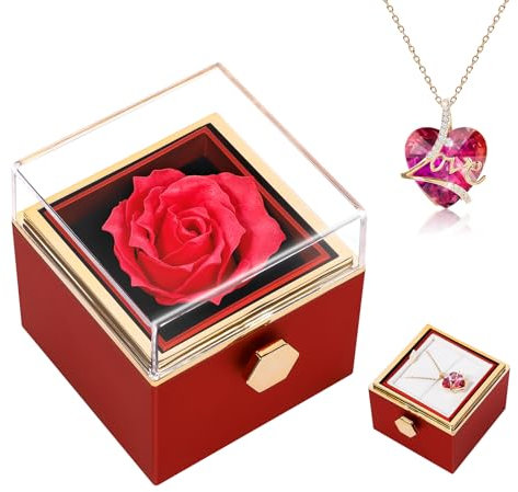TangDouJM Cadeau pour femme, cadeau d'anniversaire rose réservée elle, Collier Coeur de rose, éternelle, mariage, petite amie, Noël, Saint Valentin, fête des mères