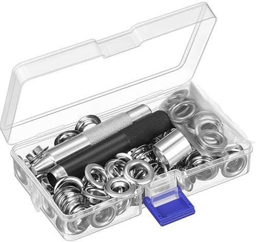 100 Sets Eyelet Punch Kit, Grommets Eyelets Kit Grommet Setting Tool for Tarpaulin Fabric Curtains (2/5 Inch Inside Diameter)