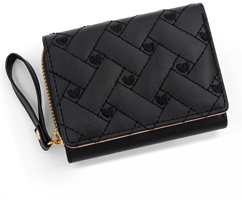 KBRPEY Portefeuille Compact Tressé Élégant Femme Portemonnaie Cuir Synthétique Dragonne Fermeture Éclair Doré