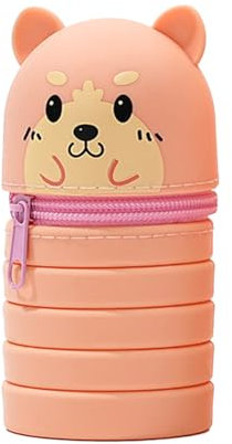 Ruayia Kawaii Federmäppchen Teleskopisch, Weichem Silikon Federtasche, 2 in 1 Welpen Niedliches Federmäppchen, Mäppchen Cartoon Bleistifthalter für Mädchen Jungen Aufbewahrung Schreibwaren (Orange)