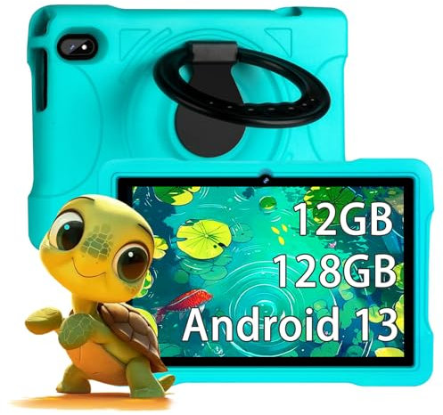 fezawio Tableta Infantil Android 13, Tableta de 10 Pulgadas, 12GB RAM 128GB ROM (TF 512GB), Octavo núcleo, Control Parental, educación Infantil, WiFi 5G, Cámara Doble, Baja eva, Verde