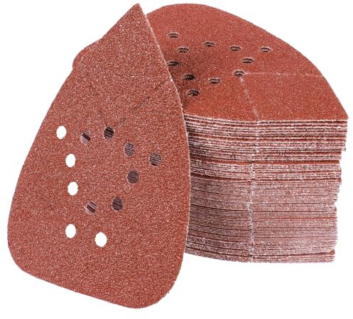 PMIQSA 70 Stück 40 Körnung Dreieckschleifer Schleifpapier Deltaschleifer 135 x 93mm Mouse Schleifpapier Klett Schleifdreiecke für Holzarbeiten Metall Polieren Schleifen