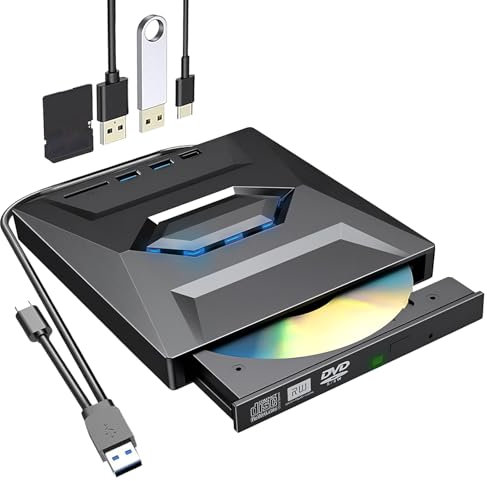 Unità CD DVD Esterna Portatile USB 3.0 Type C, Masterizzatore DVD e CD Esterno per PC, Laptop, Computer Desktop, Compatibile con Windows XP/Vista / 7/8 / 10/11 / Linux/Mac OS