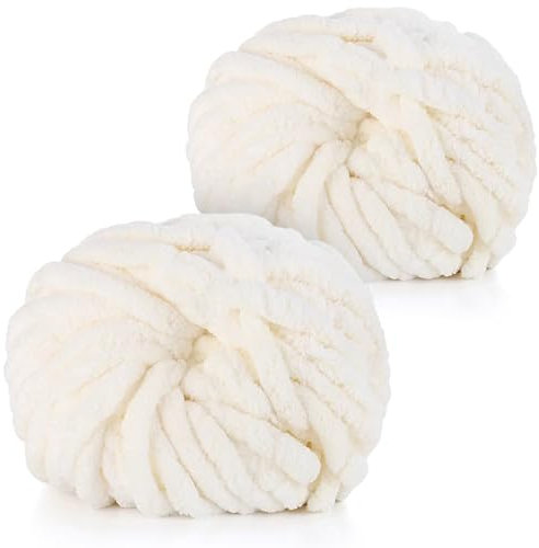 Coopay Dicke Wolle zum Häkeln, 2x240g Weiches Armstricken Wolle zum Handstricken, Soft Chunky Wolle zum Stricken, Sperrige Armstricken Wolle, xxl Wolle für Decken, Kissen, Haustier Nest - Milchig Weiß