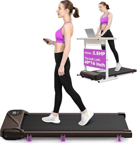 Walking Pad leise, Dripex Laufband für Zuhause 120kg,1-6km/h das Mini-Laufband fürs Homeoffice eine Motorleistung von 2.5 PS,Doppelte Stoßdämpfung (Braun)