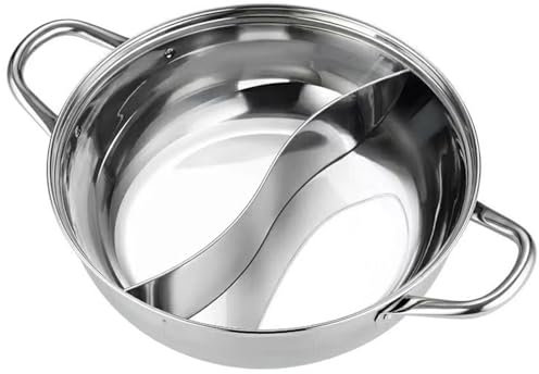Pot Caliente de Acero Inoxidable con Divisor, Olla de cocción de 11 Pulgadas con su manija Dual, Olla Shabu Shabu, Bote de Acceso de Gas de la Olla de inducción, Estufa de Gas de cocción de inducción