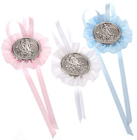 Medallón para cuna Ángel de la Guarda con 2 niños, Altura: 9 cm|Anchura: 9 cm|Profundidad: 1 cmCeleste