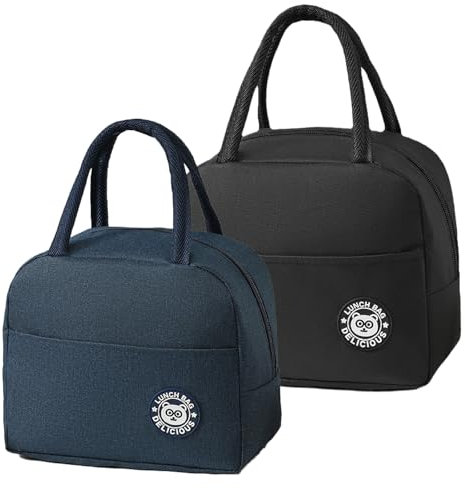 OYIWONMI Kühltasche Klein Mini Kühltasche 2er Pack Isolierte Faltbare Lunchtasche mit Aluminiumfolie 6 Liter Thermobeutel Wasserdicht für Schule Büro Picknick Reisen Schwarz und Navy Blau