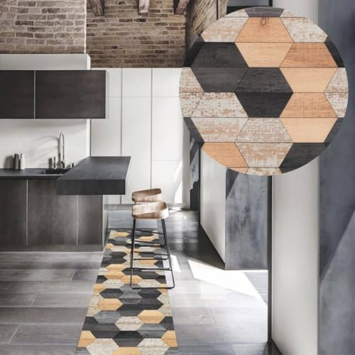 Profolio Küchenläufer rutschfest & waschbar - Moderner Küchenteppich in Hexagon - Teppich für Küche, Flur & Wohnzimmer - Weiche & langlebige Antirutschunterlage - Made in Germany - 200 x 52 cm