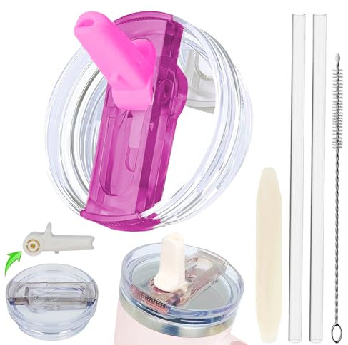 30 OZ Lid Leakproof Detachable Compatible with Stanley Cup 30 OZ with Straw and Lid Reusable Straw Cover Fit for Stanley Accessories Flip Straw (Fuchsia)