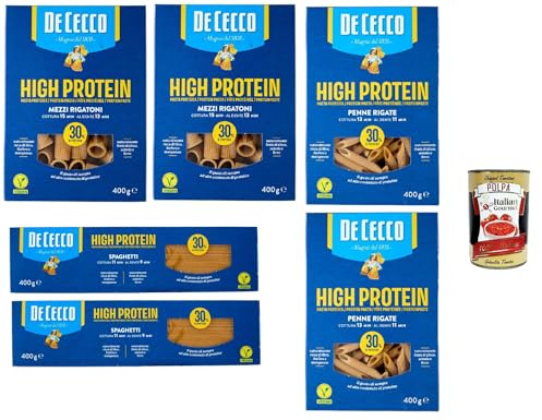 Italian Gourmet Pasta italiana High Protein Testpaket Hartweizen 6 x 400g | Eiweißreich und bissfest, formati assortiti per sportivi, schnelle Küche, Gesamtnettogewicht 2,4 kg + Kostenlos Polpa 400g